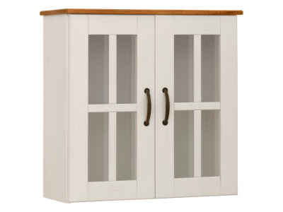 Armário aéreo na cor branco lavado com honey e duas portas de vidro / coleção Alby 